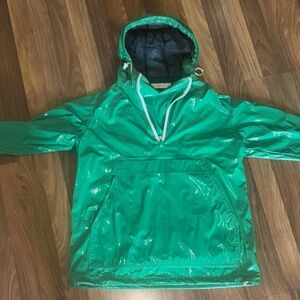 Tory Burch Shiny Green Hooded Rain Jacket
